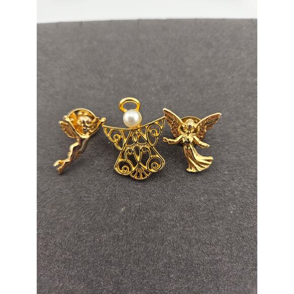 Vintage Gold Tone Cherub Angel Pins Set Of 3 Ethereal Baroque Christian - Picture 1 of 4